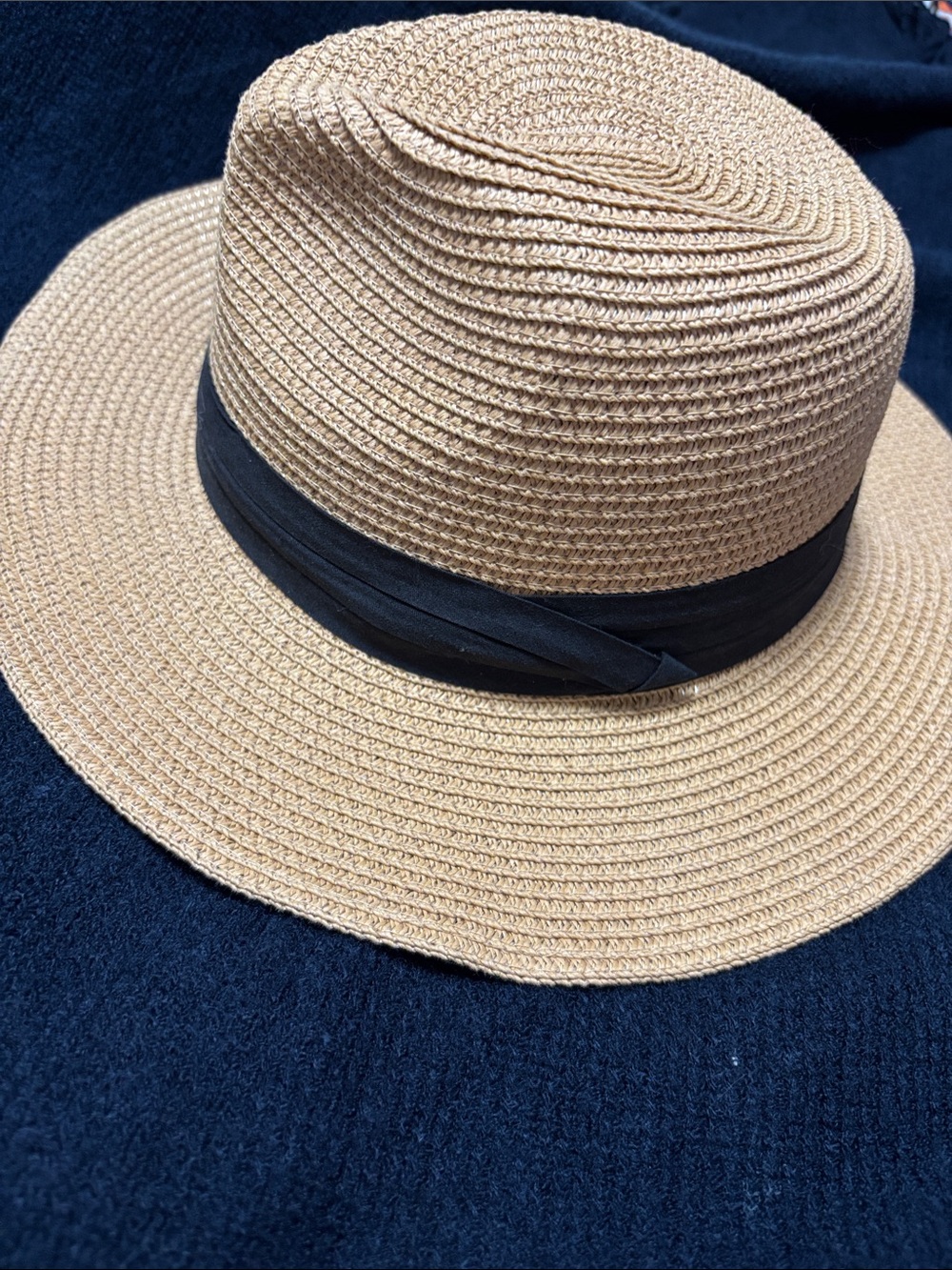 Wide-Brim Straw Sun Hat with Black Band